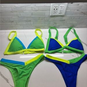 Vibrant Green and Blue Color Block Bikini Set Bundle New with Tags